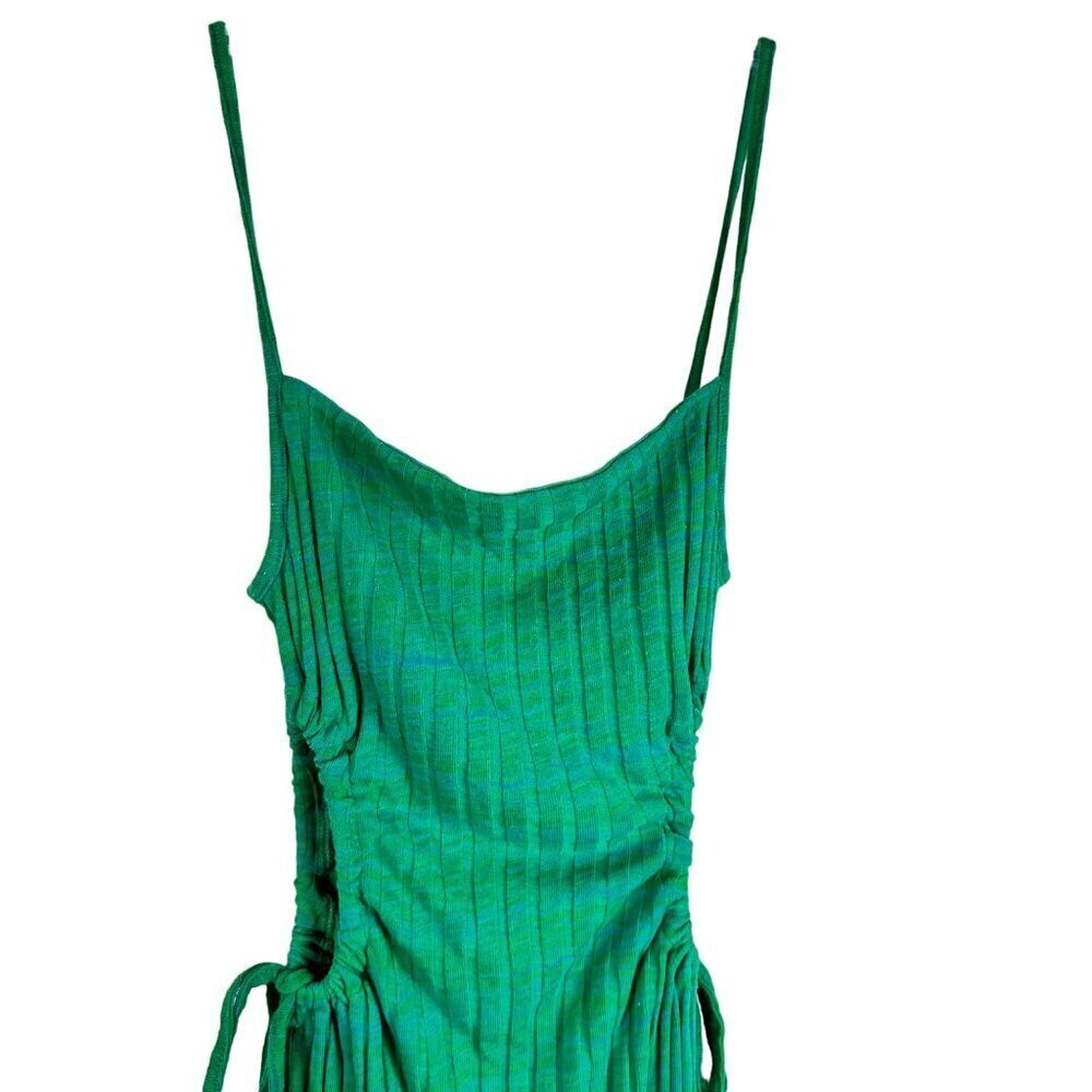 Zara Blue Green Strappy Ribbed Knit Cut Outs Midi Bodycon Dress Small - Picture 3 of 13